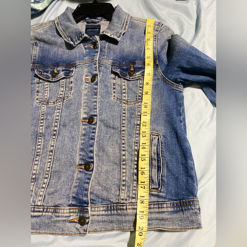 ❤️❤️Just USA Denim Chic Blue Jean Long Sleeve Button Down Denim Jacket - Picture 9 of 9